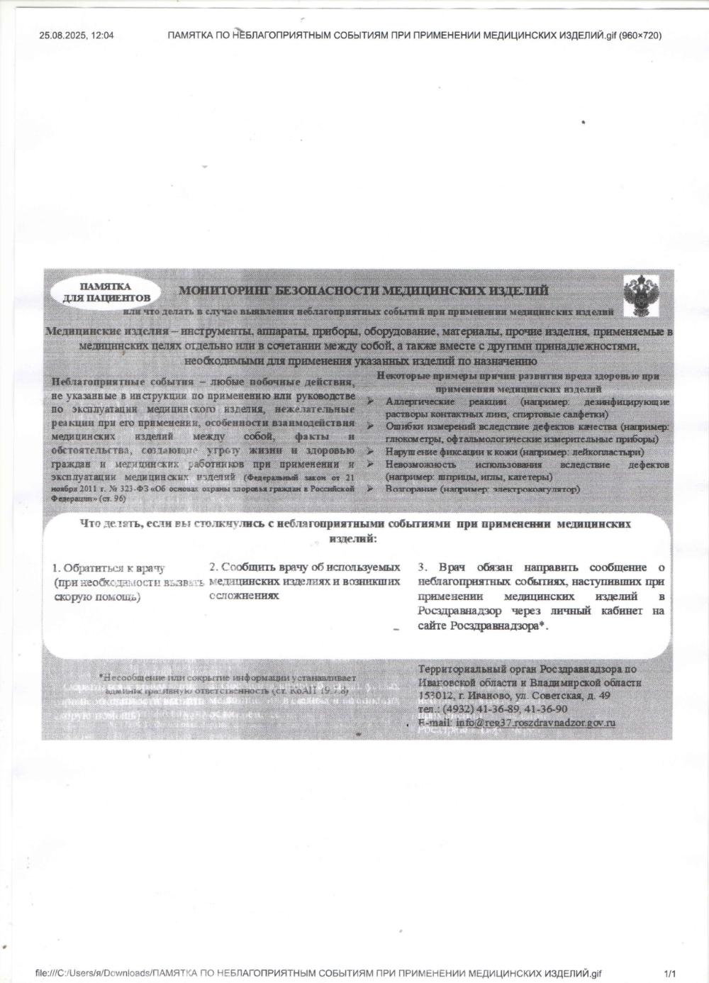 МОНИТОРИНГ БЕЗОПАСНОСТИ МЕДИЦИНСКИХ ИЗДЕЛИЙ